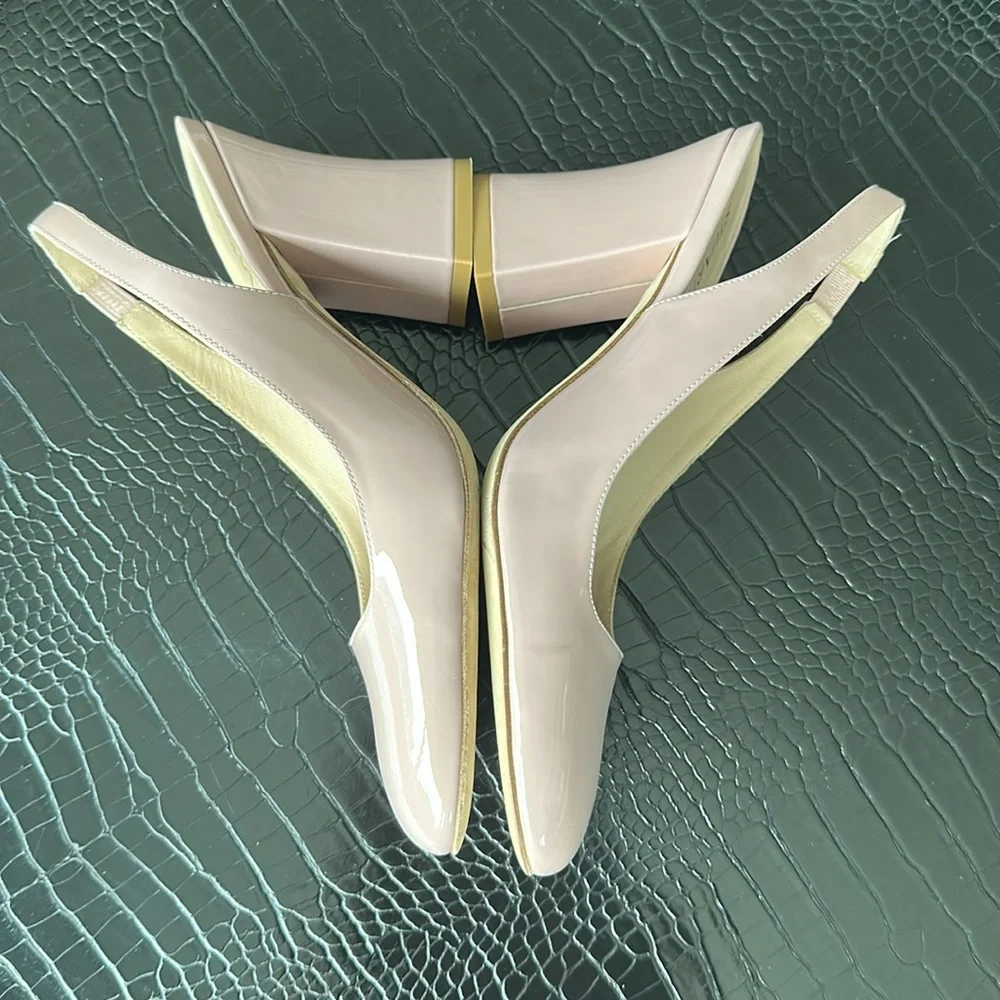 Stuart Weitzman Blush Patent Slingback Block Heels